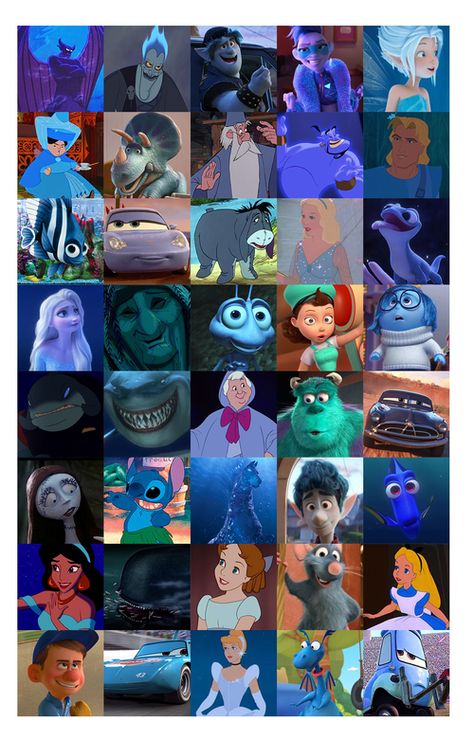 Blue Characters Disney, Blue Disney Characters, Adventures Of Gumball, Blue Cartoon Character, Animated Disney Characters, Blue Characters, Hulk Character, Animated Movies Characters, Colored Characters