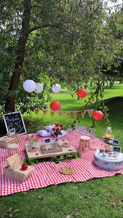 Birthday Decor Garden, Birthday Set Ups Party Ideas, Picnic Setup Ideas Simple, Simple Picnic Party, Birthday In Apartment Party Ideas, Birthday Ideas 23 Year Old, Piknik Birthday Party, Sweet Sixteen Picnic Ideas, Garden Picnic Birthday Party