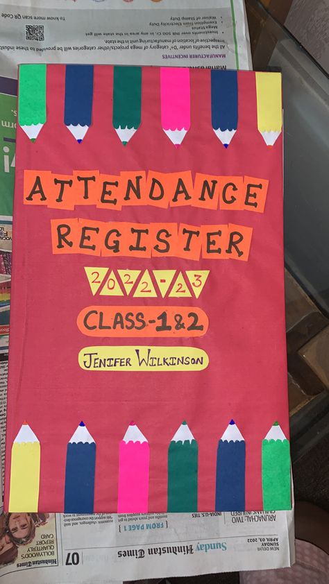 #register #decoration #attendance #coverpage #ideas Attendance Register Cover Page, Ptm Record Register Decoration, Lesson Plan Register Decoration, Teacher File Decoration Ideas, Register Design Ideas, Teacher Attendance Register Decoration, Attendance Register Drawing, Teachers Register Cover Ideas, Class Attendance Register Decoration