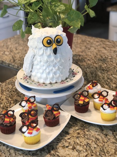 Hedwig Cake Birthday, Hedwig Birthday Cake, Harry Potter Hedwig Cake, Harry Potter Owl Cake, Hedwig Cupcakes, Torte Decije, Hedwig Cake, Cupcakes Harry Potter, Harry Potter Theme Birthday Party