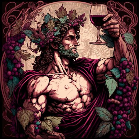 Dionysus God, Ancient Greece Aesthetic, Ancient Wine, Wine Tattoo, Fantasy Art Angels, Greek Wine, Greek Pantheon, Gods Of Egypt, Greek Mythology Art