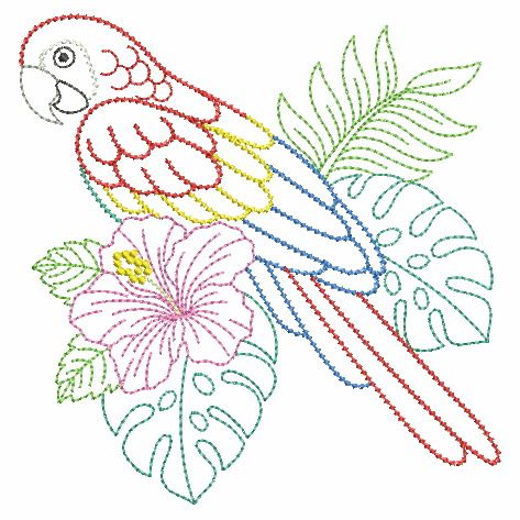 Vintage Tropical Birds | OregonPatchWorks Couture, Patchwork, Birds Hand Embroidery Designs, Parrot Embroidery Design, Twine Crafts, Birds Embroidery Designs, Vintage Tropical, Simple Embroidery Designs, Bead Embroidery Tutorial