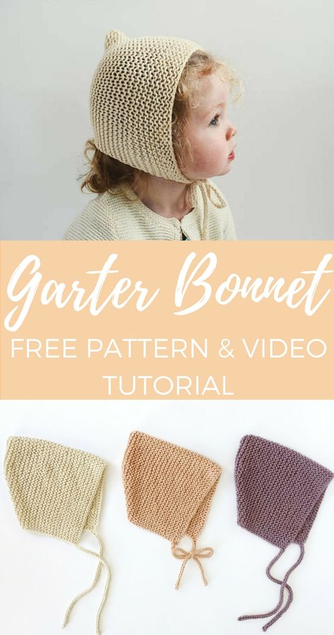 Click for this adorable free bonnet knitting pattern and video tutorial! It's written for newborn through toddler sizes. Baby Bonnet Pattern, Garter Stitch Knitting, Baby Hat Knitting Pattern, Baby Turban, Baby Hats Knitting, Baby Bonnet, Hat Knitting Patterns, Diy Knitting, Knitting For Kids