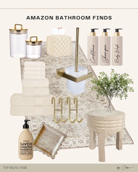 Amazon bathroom finds! Patio Backyard Ideas, Open Shelving Decor, Amazon Bathroom Finds, Minimal Bathroom Decor, Amazon Bathroom Decor, Aesthetic Patio, Patio Aesthetic, Minimal Bathroom Design, Room Aesthetic Decor