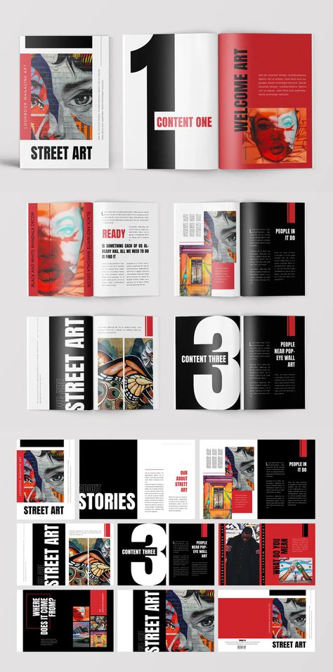 Graphic Magazine Design, Financial Magazine Design, Portfolio Magazine Layout, Cool Editorial Design, Magazine Design Template, Pop Art Magazine Layout Design, Magazine Introduction Page, Magazine Layout Ideas Graphic Designers, Typography Magazine Layout