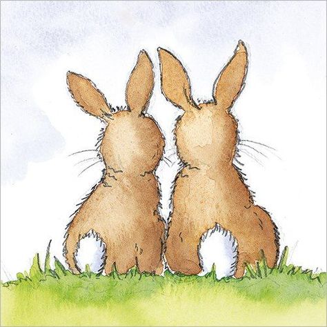 by Kate Garrett #BunnyButtFriday Two Bunnies, Easter Drawings, Easter Paintings, Bunny Watercolor, Bunny Painting, Bunny Drawing, Rabbit Art, Bunny Art, Easter Art