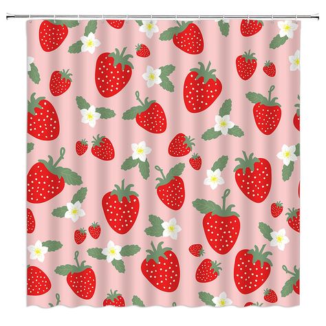 PRICES MAY VARY. Design: This red pink strawberry shower curtain for creating a distinctive fantasy tropical decor bathroom for family. Product List: 71 x 71 inches Polyester Fabric,one Shower curtain and 12 plastic hooks. Non-fading, machine washable, naturally dried. Perfect Bathroom Decor: Whether you're decorating a modern bathroom or a retro rustic style retreat, this shower curtain is a perfect fit. Satisfactory Service: If you have any issue upon receiving the item, please contact us imme Strawberry Theme Bathroom, Strawberry Bathroom Aesthetic, Strawberry Shower Curtain, Strawberry Bathroom Decor, Modern Aesthetic Bathroom, Strawberry Bathroom, Aesthetic Bathroom Decor, Shower Curtain Pink, Kid Bathroom