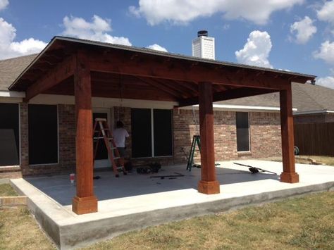 Attached cedar covered porch Attached Covered Patio, Backyard Covered Patios, Covered Patio Design, Outdoor Covered Patio, Patio Cover, Easy Backyard, Patio Decorating Ideas On A Budget, Backyard Porch, Deck With Pergola