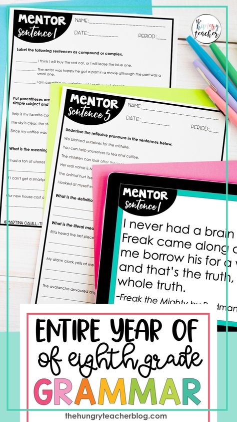 Middle School Writing, Interactive Notebooks Middle School, Grammar Interactive Notebook, Middle School Grammar, Middle School English Classroom, Middle School Ela Classroom, Mentor Sentences, Teaching Literature, Grammar Skills