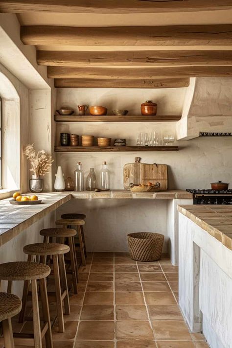 Top 15 Spanish Mediterranean Kitchen Ideas | Green Snooze Spanish Ranch Style Homes Kitchen, White Cabinets Terra Cotta Floor, Spaniard Style Kitchen, Mediterranean Cottage Kitchen, Spanish Tile Backsplash Kitchen Mexican Style, French Mediterranean Kitchen, Spain Kitchen Spanish Style, Portugese Kitchen Ideas, Mediterranean Farmhouse Kitchen