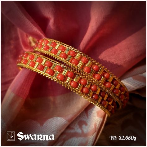 Coral Gold Bangles, Coral Bangles Gold Indian, Pagadalu Necklace, Coral Bangles, Swarna Jewellers, Pearls Bangles, Pearl Bangles Gold, Beads Bangles, Coral Jewellery