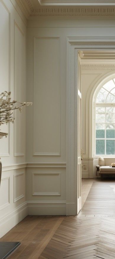 Interior Doors Classic, Classical Architecture Interior, Classic Architecture Interior, Mediterranean Wainscoting, French Modern Home Interiors Living Room, Heritage Style Interior, Parisian Style Home Interior Design, French Millwork, French Wall Design