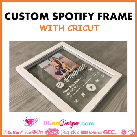 Cricut Spotify Project, Spotify Picture Frame Diy, Spotify Code Gift Ideas, Spotify Frame, Clear Picture Frames, Adhesive Vinyl Projects, Rhinestones Designs, Spotify Design, Cricut Hacks