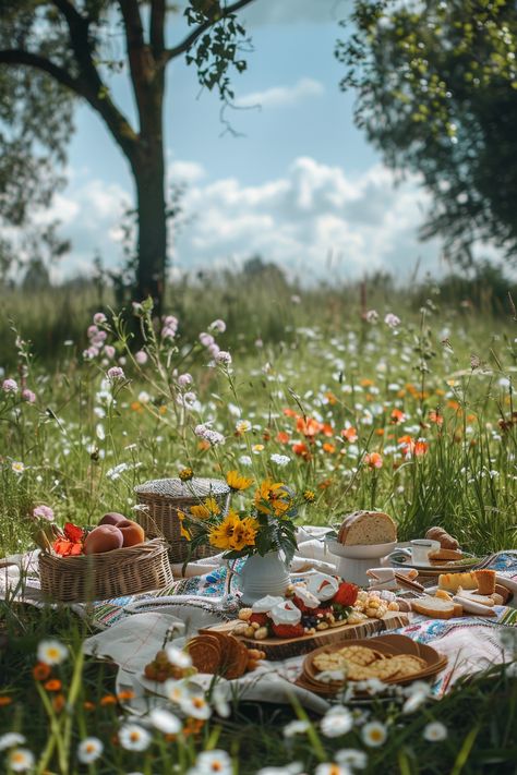 Picnic In Garden, Picnic Wedding Aesthetic, Flower Garden Picnic, Tea Party Picnic Photo Shoot, Picnic Book Aesthetic, Summer Family Aesthetic, Ethereal Picnic, Picnics Aesthetics, Picnic Set Up Ideas Simple