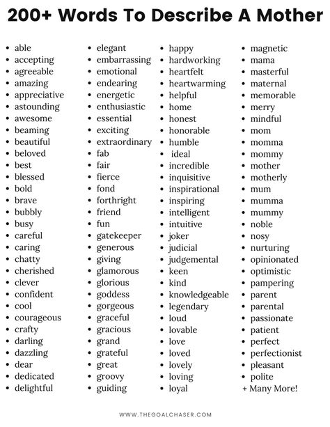 list of words to describe a mother Words For Beautiful, Best Scrabble Words, Describe Someone, Scrabble Words, List Of Words, Describing Words, Nice Words, Words To Describe Someone, G Words