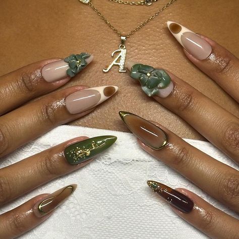 Gel-x nails by @lexie.rx | EXTENSION + BEACHIES - 110-140 CHF Inspo - @thenailbox_saj #gelx #gelxnails #nails #nailart #nailinspo #nailsofinstagram #nailsoftheday… | Instagram Earthy Nail Ideas, Sage Green Almond Nails, Olive Nail Designs, Southern Nails, Nails Earthy, Extension Gel Nails, Butter Nails, Initial Nails, Nail Palette