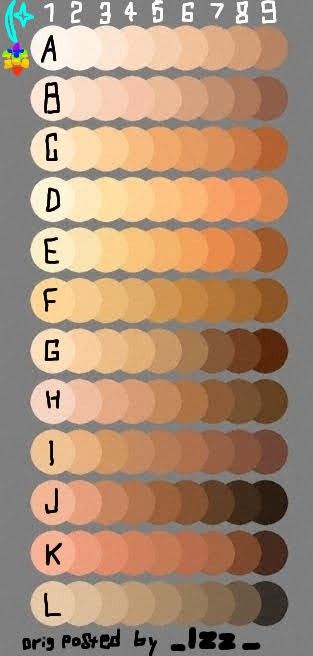 Anyone want to comment their skin tone on the chart? I'm a H9 or a J6 Pale Skin Shading Drawing, Skin Chart Color, Tan Skin Tone Palette, How To Draw Skin Tones, Filipino Skin Tone Palette, Skin Shades Drawing, Asian Skin Tone Palette, Dark Skin Palette, Asian Skintones Drawing