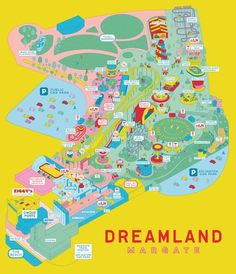 Studio Moross designs posters for relaunched Dreamland theme park Magic Mouse, Park Outfit, Park Aesthetic, Circus Aesthetic, Tivoli Gardens, Aesthetic Couple, Amusement Park, Car Parking, Theme Park