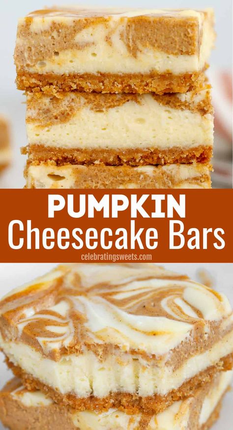 Cheesecake Pumpkin, Pumpkin Cheesecake Bars, Fall Baking Recipes, Pumpkin Cheesecake Recipes, Pumpkin Recipes Dessert, Pumpkin Bars, Fall Dessert Recipes, حلويات صحية, Creamy Cheesecake