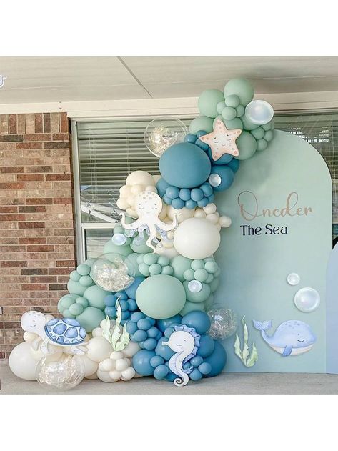 Multicolor  Collar  Latex   Embellished   Event & Party Supplies Oneder The Sea 1st Birthday Balloons, Under The Sea Wedding Decorations, Sea Themed First Birthday Party, Coastal Balloon Arch, Beach Theme Balloon Garland, In Two The Sea Birthday, Ocean Theme Balloon Arch, Under The Sea Birthday Boy, Oneder The Sea Balloon Arch