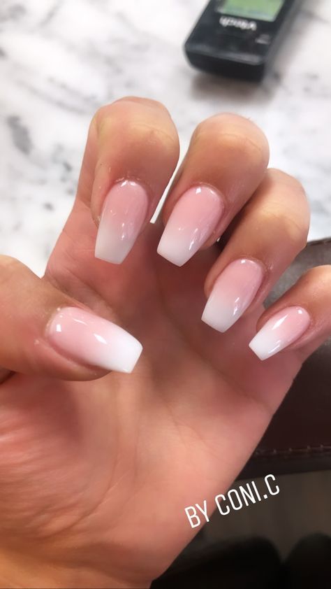 French Top Ombre Nails, Simple Tips Nails, White Pink Ombre Nails Coffin, Beige Ombre Nails Coffin, Pick And White Ombre Nails, Neutral Pink Ombre Nails, Natural Acrylic Nails Ombre, Clean Ombre Nails, Ombré French Tip Square