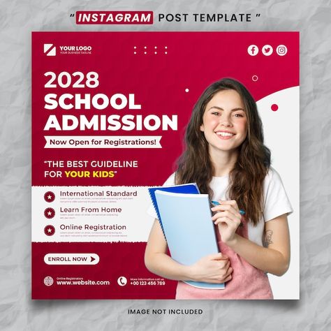 Red school admission media social post t... | Premium Vector #Freepik #vector #study-post #student-post #admission-poster #college-poster Student Social Media Design, College Admissions Poster, College Social Media Post Design, College Poster Design Ideas, College Admission Poster Design, School Posters Design, Educational Post Design, Social Media School Post, Mba Poster