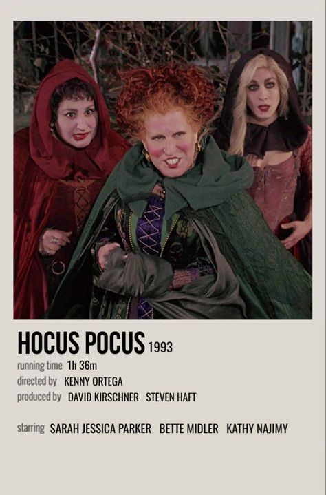 minimal polaroid movie poster for hocus pocus Halloween Movie Poster, The Fall Movie, Hocus Pocus 1993, Kathy Najimy, Polaroid Movie Poster, Hocus Pocus Movie, Kenny Ortega, Halloween Movie Night, Halloween Film