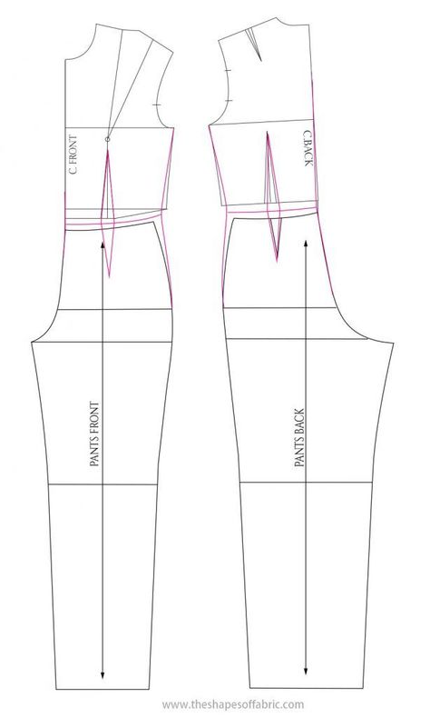 Draft A Jumpsuit Pattern The Easy Way - The Shapes Of Fabric 0E9 How To Make A Jumpsuit Pattern, Jumpsuit Outfit Pattern, Loose Jumpsuit Pattern Sewing, Jumpsuit Pattern Sewing Free, Sewing Jumpsuit, Loose Jumpsuit Pattern, Pola Jumpsuit, Jumpsuit Patterns, Wide Leg Jumpsuit Pattern