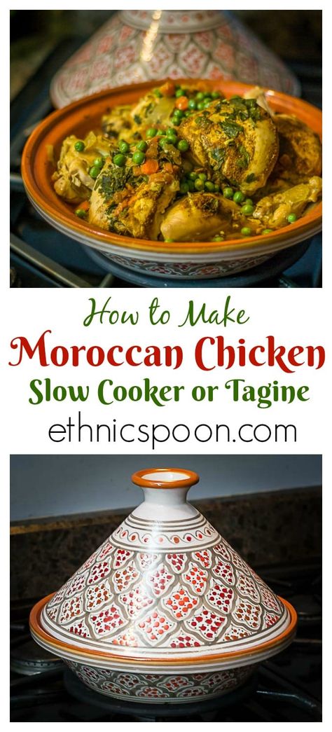 Moroccan Tagine Recipes, Moroccan Chicken Tagine, Arabisk Mad, Tagine Cooking, Chicken Slow Cooker, Morrocan Food, Chicken Tagine, Moroccan Cooking, Moroccan Dishes