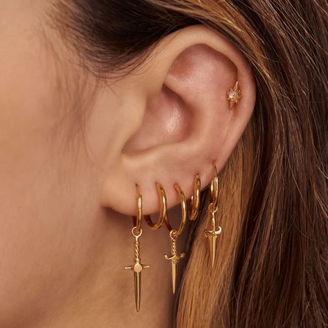 The Dagger : Protection and Loyalty – Midsummer Star Aesthetic Jewellery, Cool Ear Piercings, Body Accessories, Dagger Earrings, Ear Style, Vermeil Earrings, Ear Stack, Ear Piercing, Stylish Jewelry
