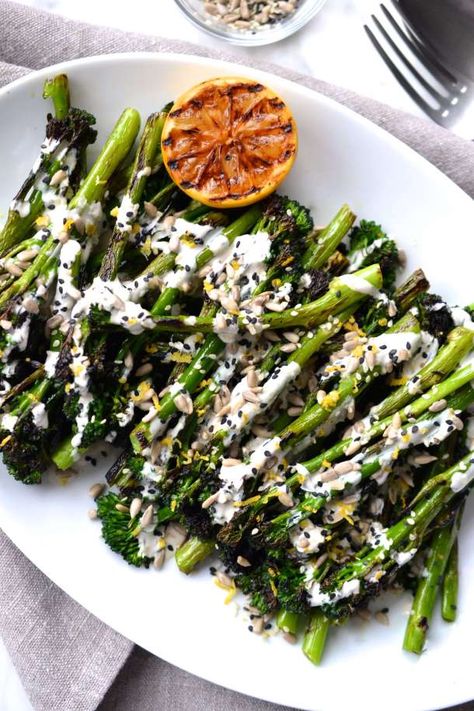 Charred Broccolini with Tahini Sauce | Every Last Bite Maldon Salt Recipes, Clove Water, Fall Yummies, Maldon Salt, Grilled Broccolini, Butternut Squash Noodle, Grilled Vegetable Recipes, 2b Mindset, Vegetable Noodles