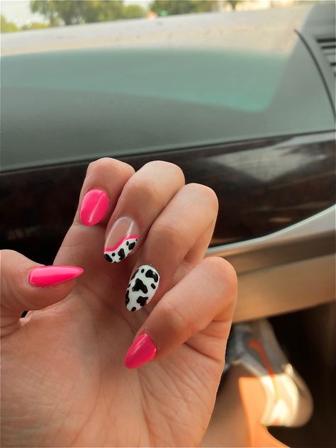 Country Nail Ideas Short, Preppy Cowgirl Nail Ideas, Matte Nail Art Designs Simple, Zach Bryan Concert Nail Ideas, Nail Ideas Cow Print Pink, Pictures Of Nails Ideas, Nail Designs Western Country, Cute Nail Ideas Short Acrylics, Rodeo Nails Westerns Almond