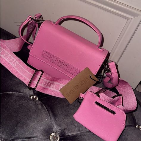 Small Pink Summer Steve Madden Purse With Change Pouch Pink Steve Madden Purse, Cute Designer Purses, Cute Purses For Women, School Purse Bags, Steve Madden Bags Handbags, Steve Madden Purse Handbags, Steve Madden Purses, Y2k Purses, Pink Designer Bags