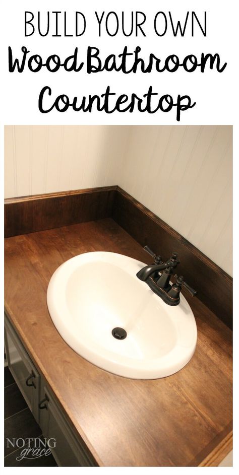 Tired of those ugly countertops? Looking for an easy solution? Here's how we made a DIY wood Bathroom countertop in just one weekend. Wood Bathroom Countertop, Bathroom Countertops Diy, Countertop Redo, Diy Wood Countertops, Formica Countertops, Diy Bathroom Vanity, Walk In Shower Designs, Diy Countertops, Bathroom Countertop