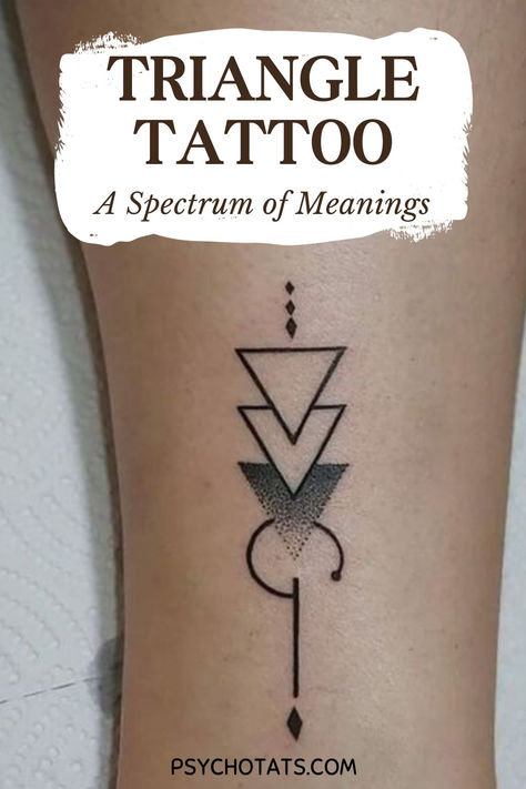 Triangle Tattoo Geometric Tattoo And Meaning, Matching Triangle Tattoos, Geometric Shapes Tattoo Design, Triangle Meaning Symbols, Trinity Tattoo Women, Interlocking Triangle Tattoo, 3 Triangle Tattoo Design, Power Of 3 Tattoo, Triangle Family Tattoo