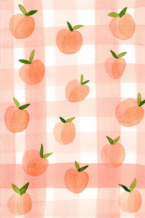 Peach melocotón Watercolor Gingham Wallpaper, Peach Gingham Wallpaper, Peaches Iphone Wallpaper, Watercolor Fruit Wallpaper, Gingham Aesthetic Wallpaper, Cute Peach Wallpaper Iphone, Fruit Print Pattern, Peach Background Wallpapers, Peach Art Cute