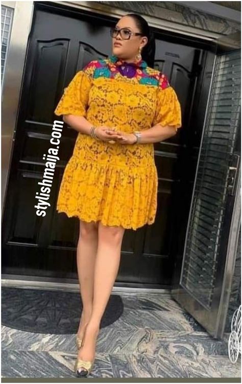 Amazing Short Gown Styles For Chic and Sassy Looks. - Stylish Naija Chemise, Cord Lace Short Gown Styles, Materials Short Gown Styles, Short Gown Styles For Material, Lace Short Gown Styles, Latest Lace Styles, Short Gown Styles, Stylish Naija, Short Gown