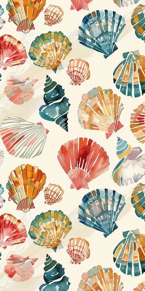 Summer Wallpaper Design, Seashell Phone Wallpaper, Summer Vibes Aesthetic Wallpaper Ipad, Cool Summer Wallpapers, Beach Lock Screen Wallpaper, Realistic Iphone Wallpaper, Macbook Wallpaper Summer Aesthetic, Summer Watercolor Wallpaper, Cute June Wallpaper