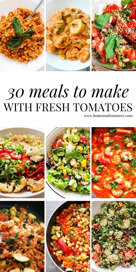 Dinner Idea With Tomatoes, Dinner Recipe With Tomatoes, Tomato Meals Dinners, Tomatoes For Dinner, Tomato Based Dinner Recipes, Dinner Cherry Tomatoes, Healthy Dinner With Tomatoes, What To Make With A Bunch Of Tomatoes, Tomato Basil Recipe