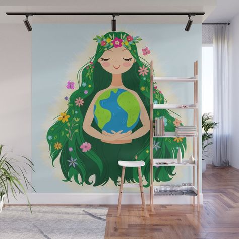 With our Wall Murals, you can cover an entire wall with a rad design - just line up the panels and stick them on. They're easy to peel off too, leaving no sticky residue behind. With crisp, vibrant colors and images, this stunning wall decor lets you create an amazing permanent or temporary space. Available in two floor-to-ceiling sizes.      - Size in feet: 8' Mural comes with four 2'(W) x 8'(H) panels   - Size in feet: 12' Mural comes with six 2' x 8' panels   - Printed on self-adhesive woven Secret Garden Mural Wall Art, Acrylic Wall Mural, Mural Wall Art For School, School Wall Mural Ideas, Mural Ideas Easy, Earth Painting Easy, School Murals For Kids, Painted Murals On Walls, Plant Mural Wall