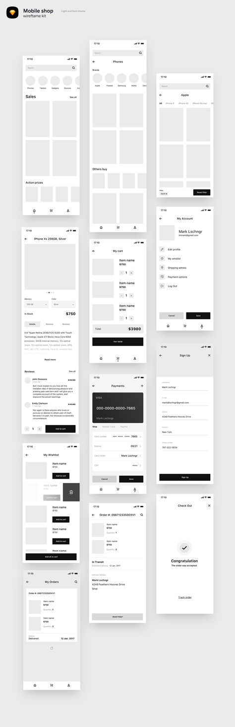 Mobile shop wireframe by Leschinger.cz on @creativemarket Mobile Wireframe Design, Wireframe Web, App Wireframe, Wireframe Mobile, Mobile Shop Design, Ux Design Mobile, Creative Market Design, Wireframe Design, Web Elements