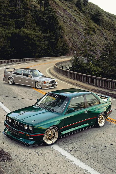 Highlighting the Mercedes 190 EVO II and BMW E30 M3, this pin celebrates two of the most iconic sports cars from Germany. Known for their roles in DTM racing, both cars boast exceptional performance and design. The 190 EVO II, with its striking aerodynamics, and the E30 M3, renowned for its handling and engine, set benchmarks in the automotive world. A nod to a time when rivalry on the track led to some of the most exciting developments in car engineering. 190 Evo Ii, Mercedes 190 Evo, Car Engineering, Cool Car Backgrounds, Serie Bmw, Bmw Vintage, Mercedes 190, E36 M3, Bmw E30 M3