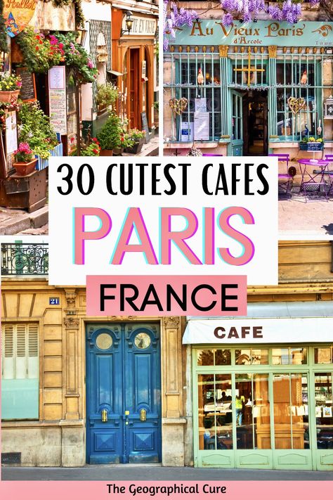 Pinterest pin for best cafes in Paris Paris Best Cafes, Best Paris Cafes, Cafes In Paris Aesthetic, Carette Cafe Paris, Coffee Shops In Paris, Paris Cafes To Visit, Best Bakeries In Paris, Themed Cafe Ideas, Paris Cafe Decor