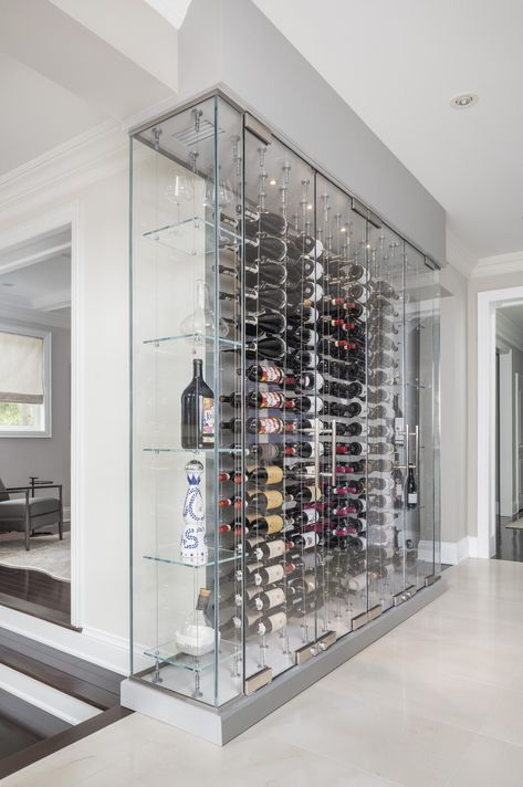 Wine Room Ideas In House, Painted Millwork, Wine Room Ideas, Wine Wall Display, Wine Storage Wall, Glass Wine Cellar, Wine Closet, Custom Wine Cellars, Wine Cellar Design