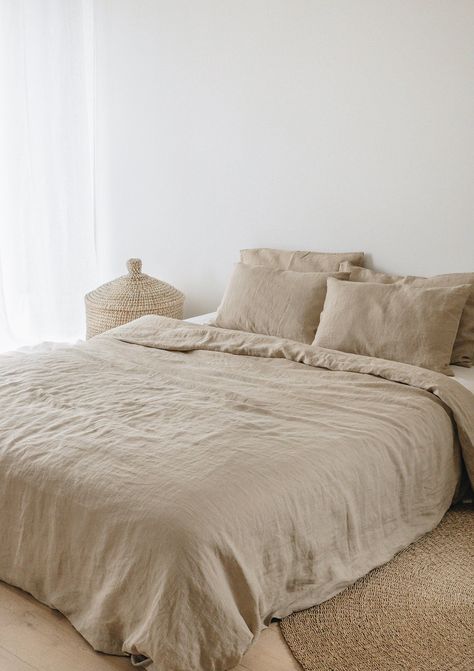 Unique Duvet Covers, Earthy Bedroom, Linen Bedding Natural, Beige Bed, Linen Duvet Cover, Bed Linen Sets, Linen Duvet Covers, Linen Duvet, Queen King