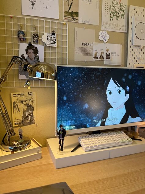 Anime Room Minimalist, White Theme Bedroom Room Ideas, Minimalistic Anime Room, Anime Themed Room Aesthetic, Anime Aesthetic Room Ideas, Cozy Anime Room, Studio Ghibli Bedroom Aesthetic, Bedroom Aesthetic Anime, Japan Room Aesthetic