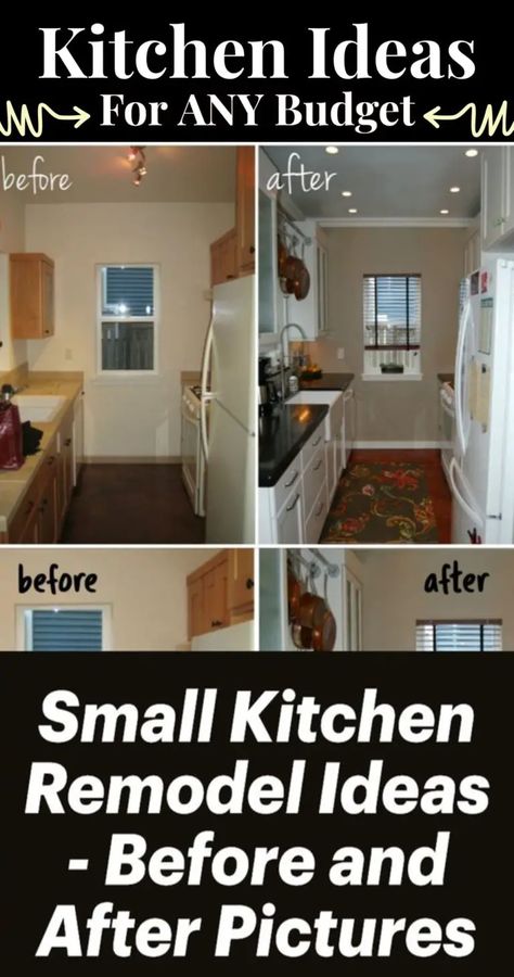 Gorgeous kitchen ideas that work for any remodel budget. Ready to give YOUR small kitchen a makeover? Check out these before and after pictures and decor ideas. They're frugal and fabulous! Very Small Kitchen Ideas, Small Kitchen Remodeling Ideas, Very Small Kitchen, Small Kitchen Diy, Small Kitchen Remodeling, Small Kitchen Colors, Small Kitchen Ideas On A Budget, Kitchen Remode, Small Kitchen Redo