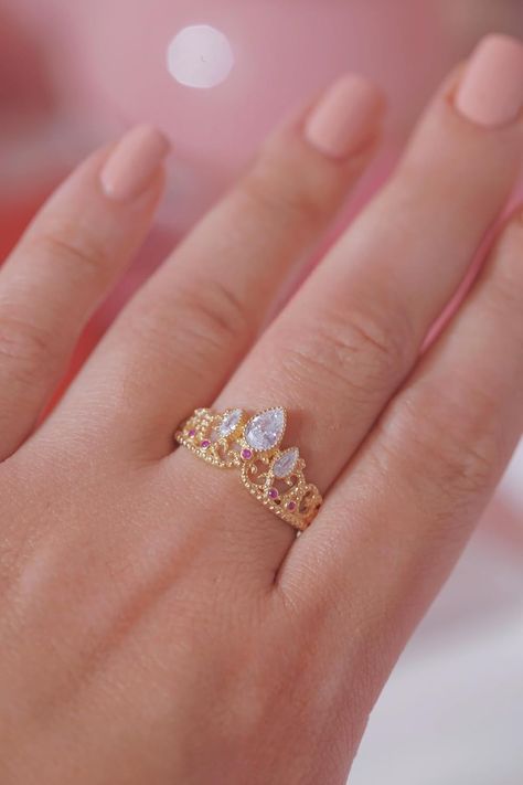 Tangled Ring- Lost Princess Ring -Cosplay Jewelry -Princess Ring-Princess Crown Ring-925 Sterling Silver Ring (GOLD) Rapunzel Ring, Disney Princess Rings, Disney Princess Jewelry, Tangled Jewelry, Disney Wedding Rings, Tangled Wedding, Lost Princess, Crown Ring Princess, Cosplay Jewelry