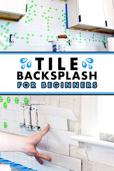 How To Install Glass Tile Backsplash, Kitchen Diy Remodel, Modern Kitchen Diy, Glass Tile Backsplash Bathroom, Subway Tile Bathroom Ideas, How To Install Tile, Backsplash Installation, Installing Tile, Glass Subway Tile Backsplash