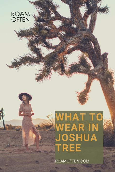 Girl in Joshua Tree CA. What to wear in Joshua Tree Guide by Roam Often. Hiking In The Desert Outfit, Fall Desert Outfit, Cute Desert Outfits, Joshua Tree Camping Outfit, Joshua Tree Hike Outfit, Palm Springs Hiking Outfit, Desert Western Aesthetic, Dessert Hiking Outfits, Joshua Tree Wedding Guest Outfit